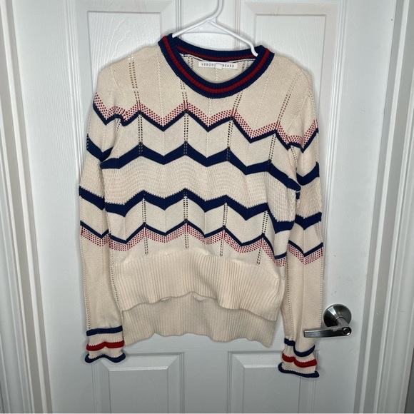 Veronica Beard Kindling Chevron Striped Pointelle Sweater (As Seen on TV) M - Picture 4 of 15